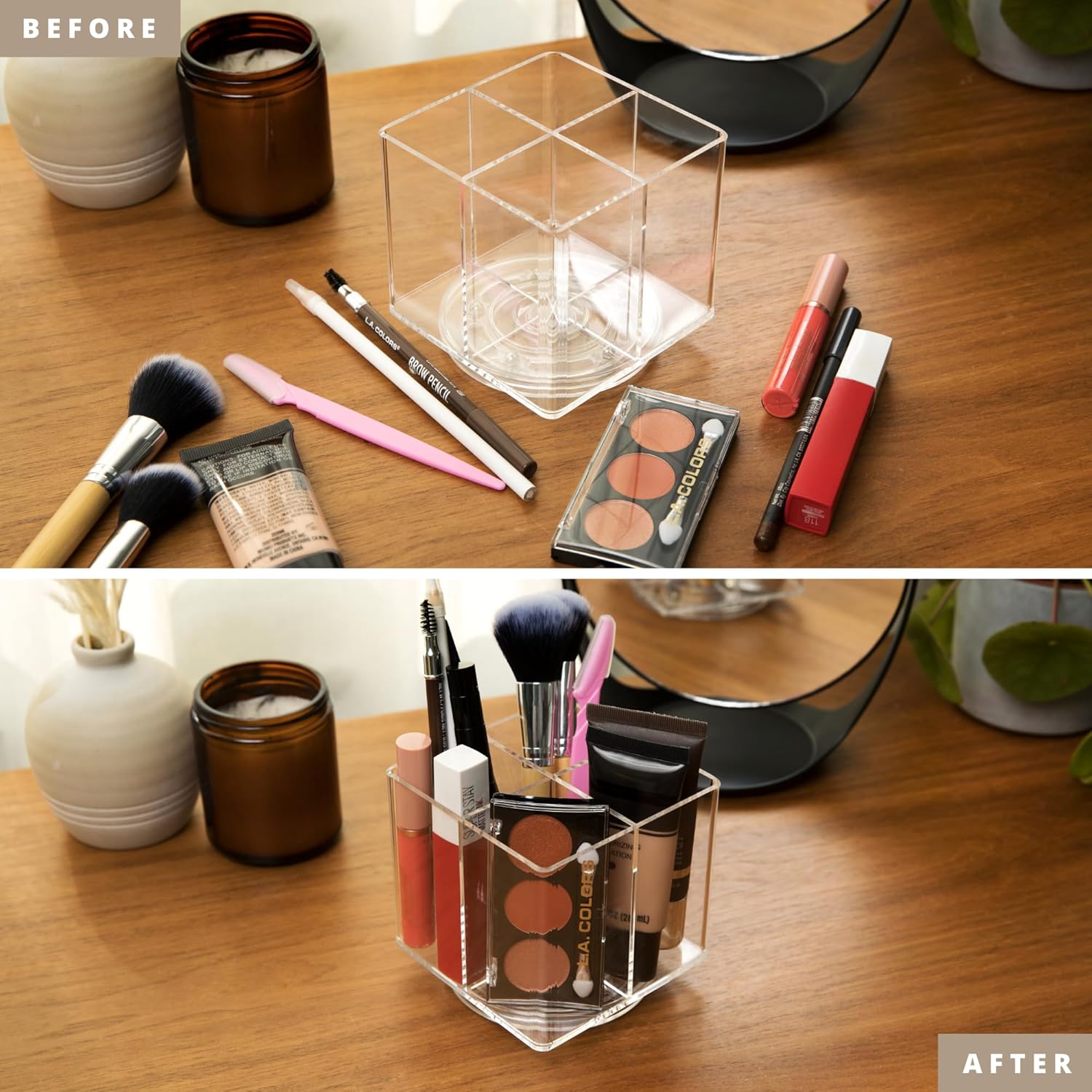 Organizador de brochas de maquillaje, organizador de maquillaje giratorio con 4 compartimentos, perfecto para herramientas de belleza, papelería,