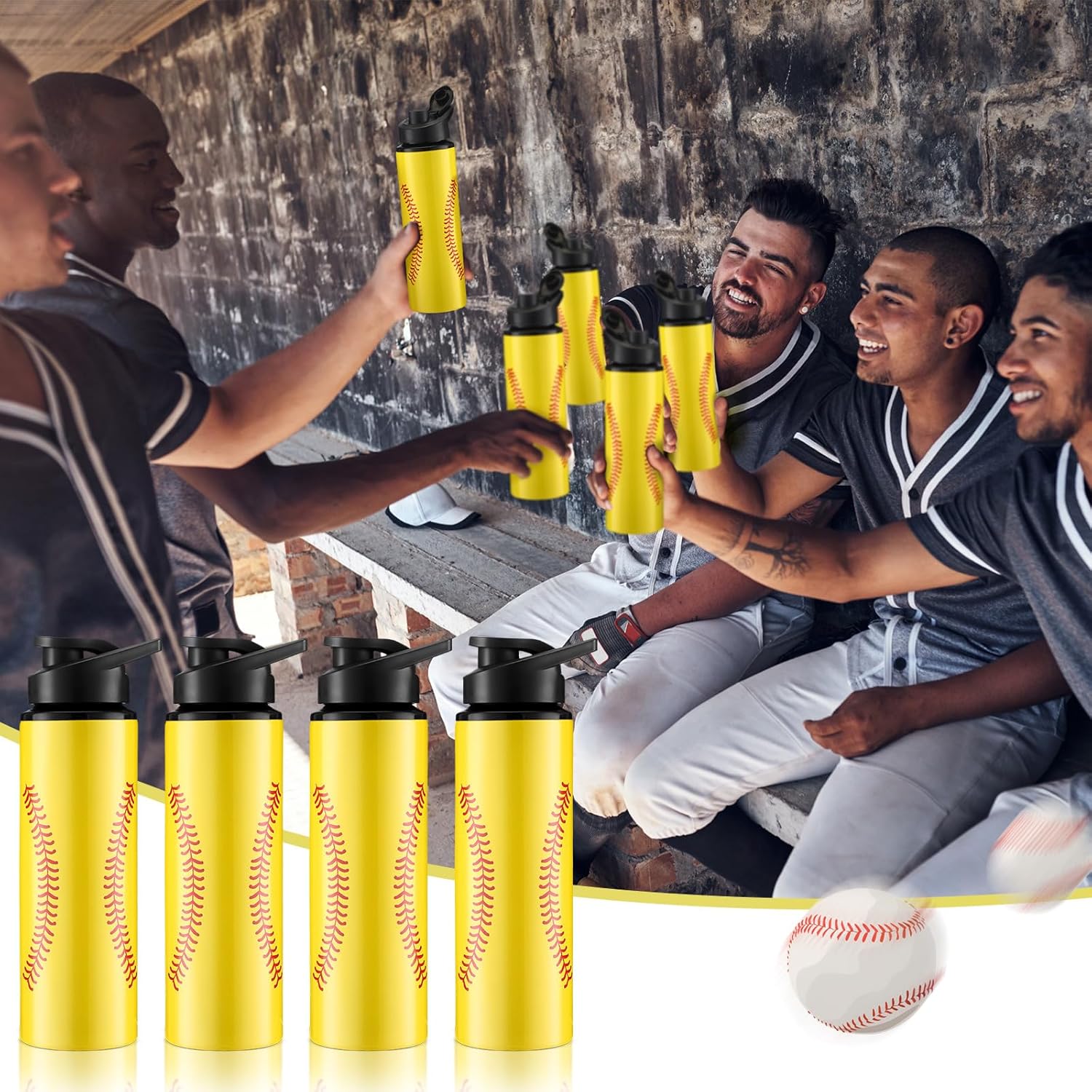 Mifoci 16 botellas de agua de sóftbol de 25 onzas, regalos de sóftbol de aluminio a granel, accesorios de taza de sóftbol con tapa a presión a