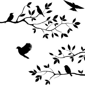 Vinilo decorativo para pared, diseño de pájaros y flores, color negro, 20 x 59 pulgadas Vinilo decorativo para pared, diseño de pájaros y flores, color negro, 20 x 59 pulgadas