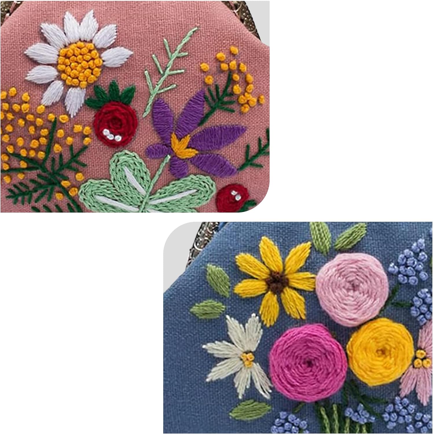 Maydear Kits de monedero bordado para principiantes, embrague bordado hecho a mano con todos los suministros, aros de bordado de bambú,