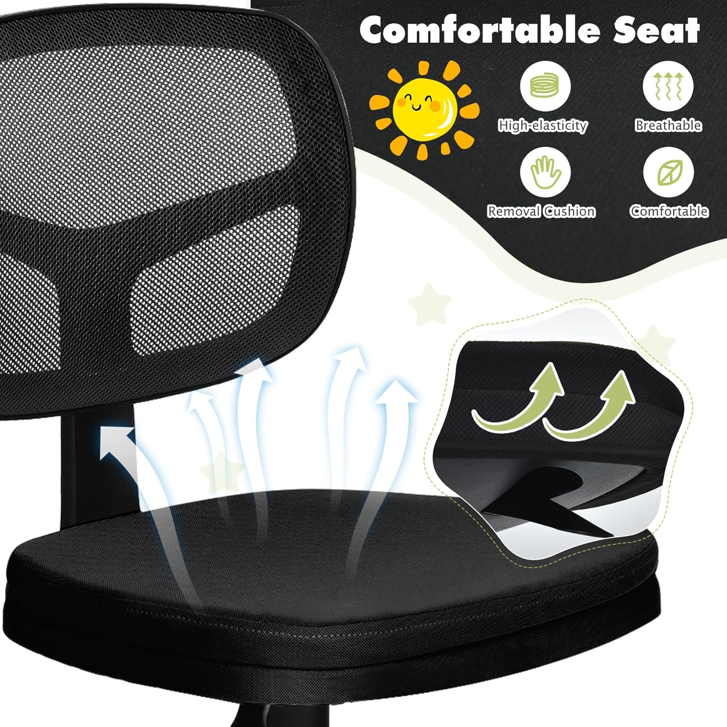 Silla de escritorio para niños, silla de estudio para adolescentes y niñas, silla de computadora para niños pequeños, silla de trabajo ajustable de