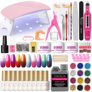 Kit de polvo acrílico con juego de esmalte de uñas de gel que cambia de color, polvos acrílicos y monómero líquido con purpurina, kit de arte de Kit de polvo acrílico con juego de esmalte de uñas de gel que cambia de color, polvos acrílicos y monómero líquido con purpurina, kit de arte de