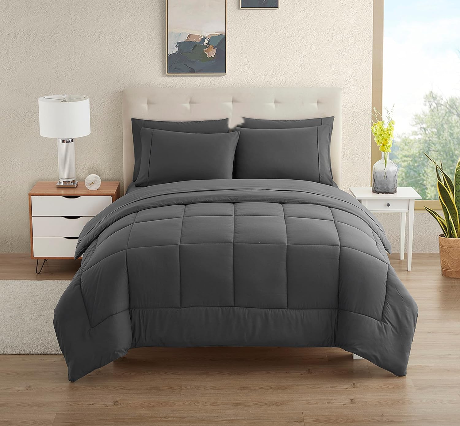 Dorm Room Essentials – Juego de edredón de 5 piezas tamaño individual en una bolsa para estudiantes universitarios, niños y niñas, individual, gris
