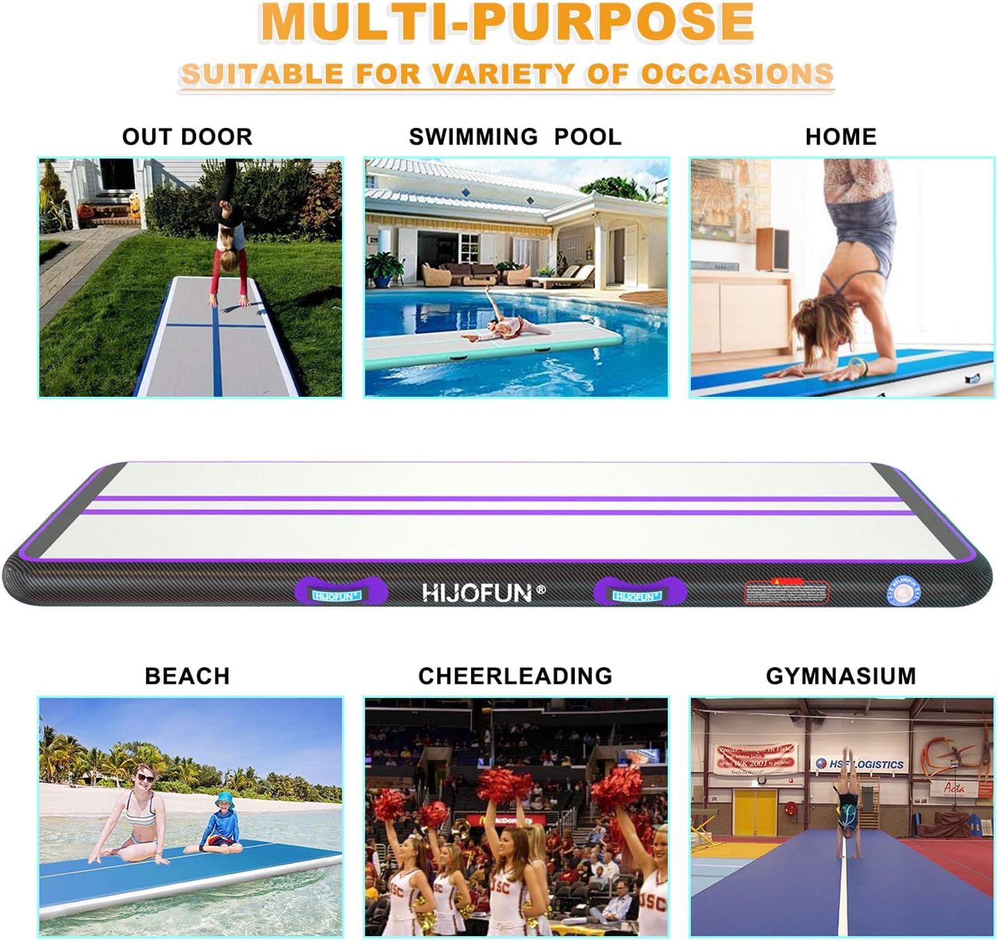 Hijofun – Alfombrilla hinchable de aire para gimnasia de 3, 4, 5 y 6 metros, con grosor de 10 a 20 cm, viene con bomba de aire eléctrica. Ideal para