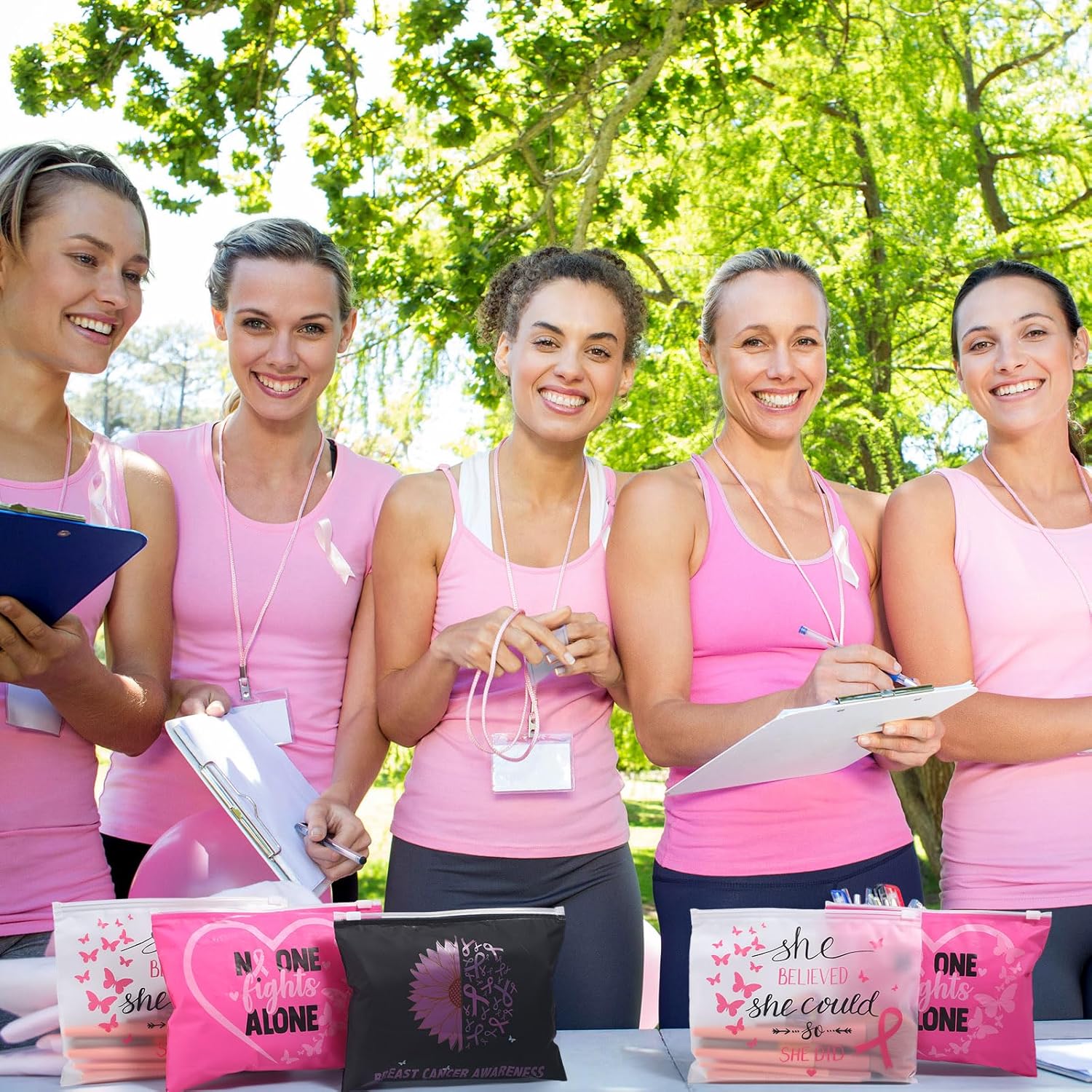 Kajaia 120 bolsas de maquillaje para concientización sobre el cáncer de mama, bolsa de maquillaje para mujeres, bolsa cosmética con cremallera para