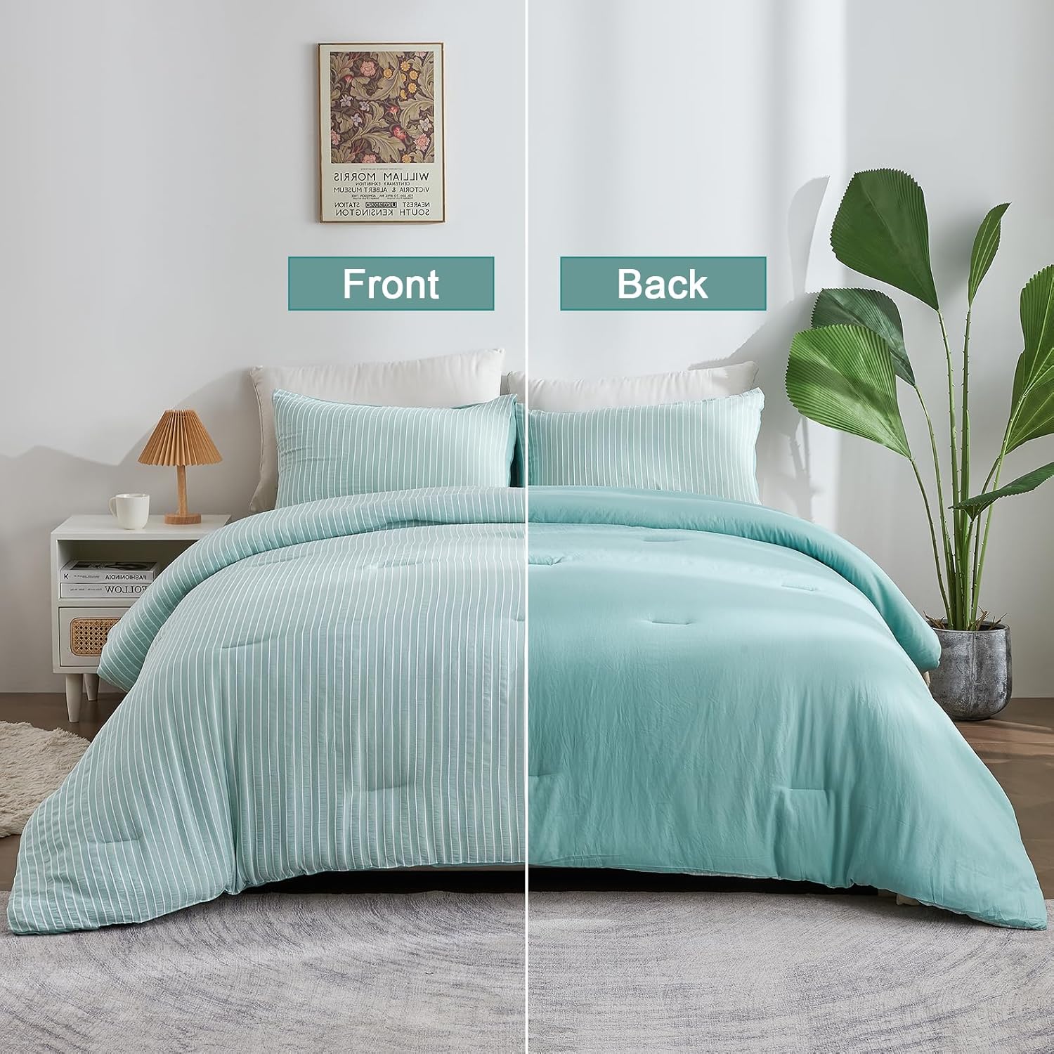 ENCOFT Edredón tamaño Queen, edredón de 3 piezas con textura de espuma de mar verde para cama tamaño Queen, juego de edredón bohemio de microfibra