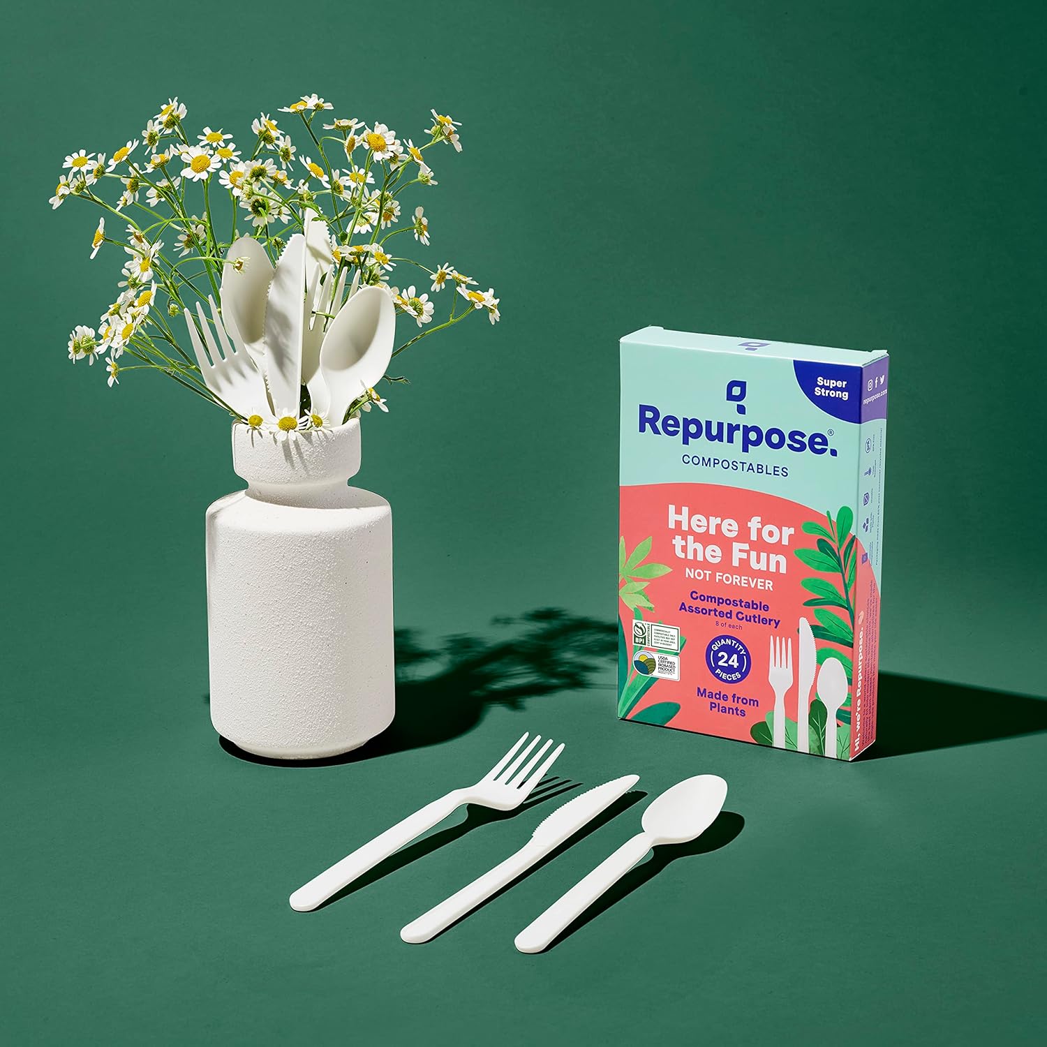 Utensilios surtidos de reutilización, cubiertos desechables, 24 unidades, 1 paquete, 8 tenedores compostables, 8 cucharas compostables, 8 cuchillos