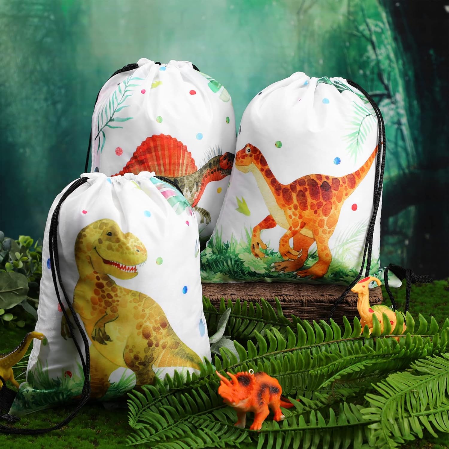 20 bolsas de recuerdo de fiesta de dinosaurios, bolsa de regalo con cordón de dinosaurio, bolsas de suministros para fiestas de dinosaurios, bolsa