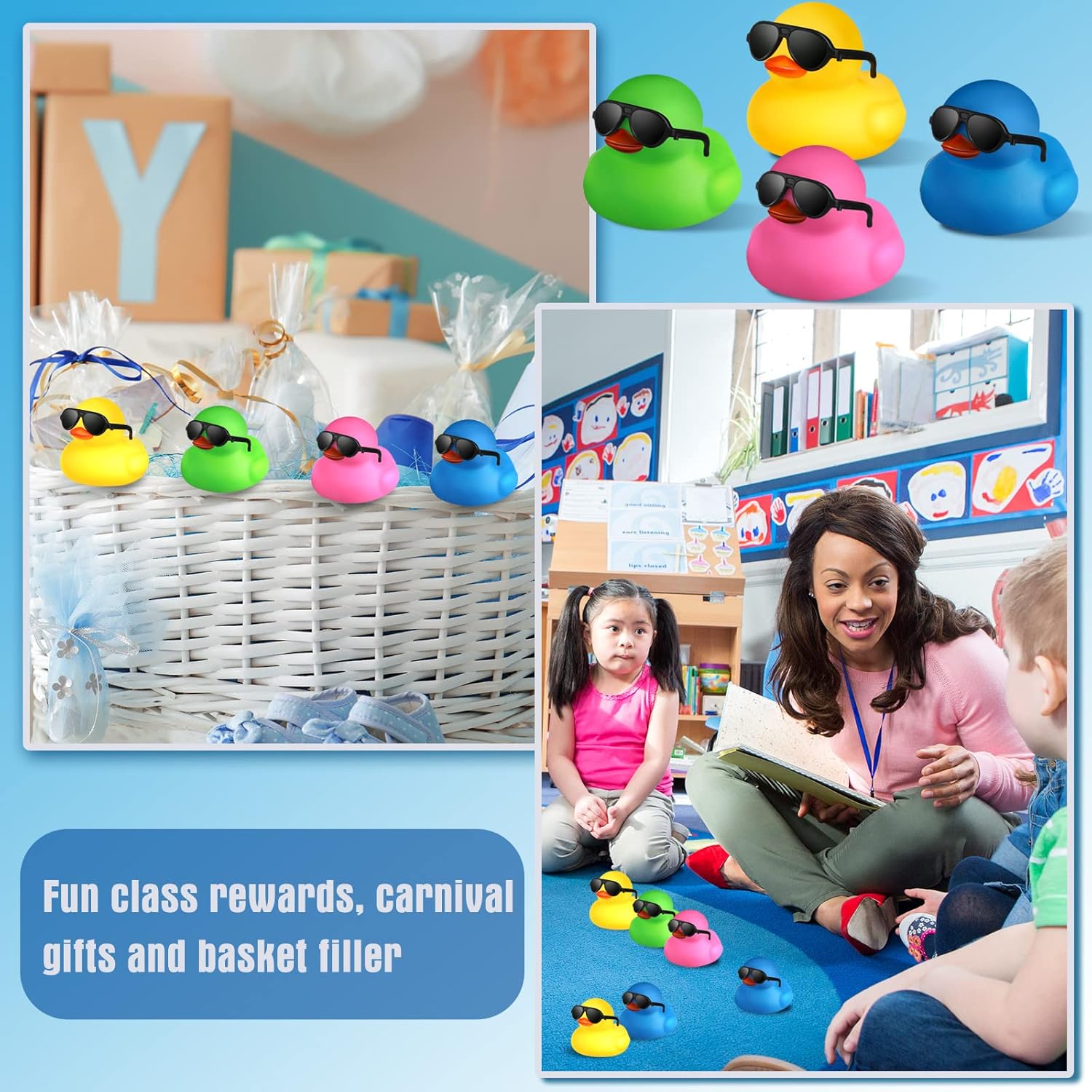 Chivao 36 piezas de mini patos de goma con 36 lentes de sol de goma a granel para bañera de patitos juguetes para niños, regalos de Navidad, Día de