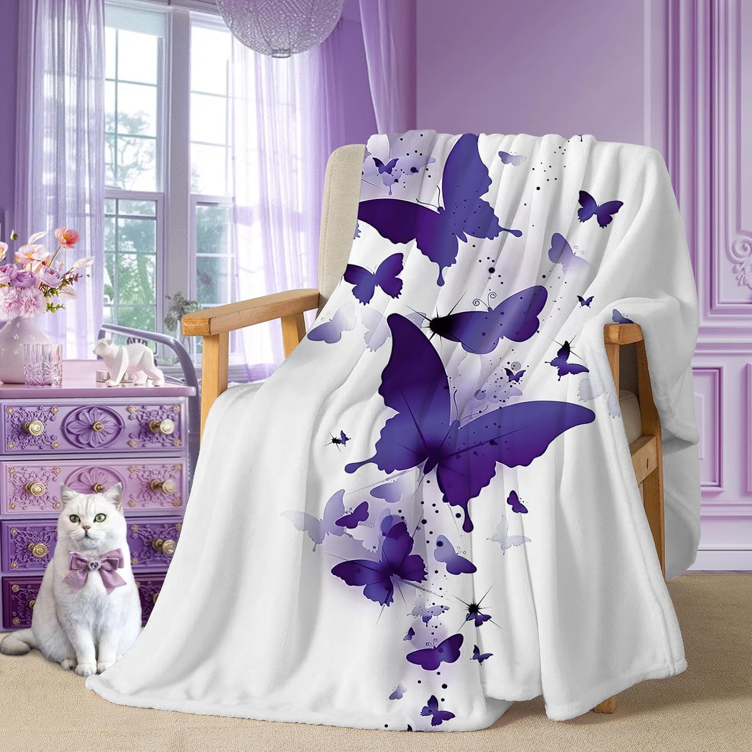 Manta de mariposa morada de 60 x 50 pulgadas, regalos de mariposa para mujer, manta de franela de forro polar femenino para sofá, cama, decoración