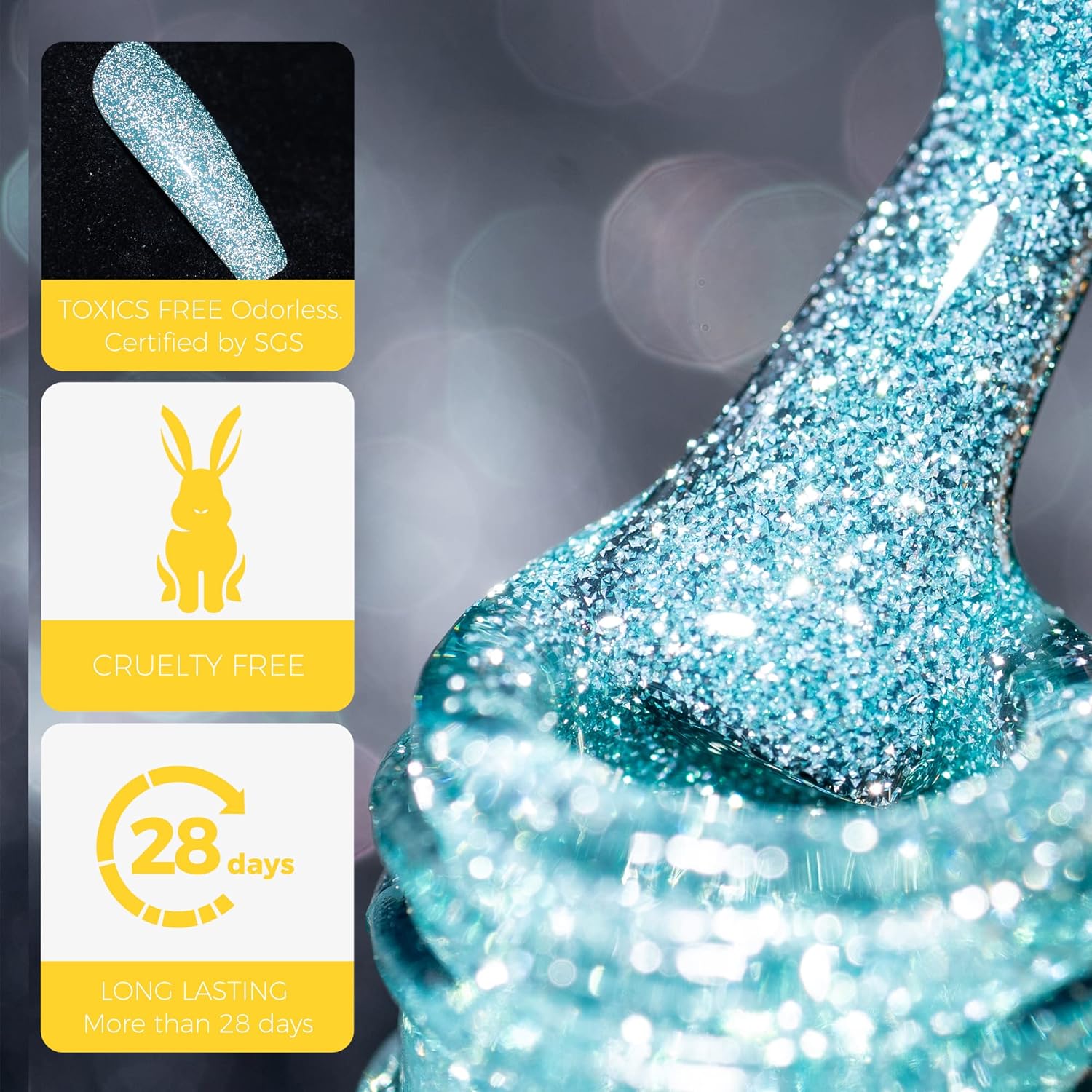 BURANO Esmalte de uñas de gel con purpurina reflectante, 0.3 onzas líquidas, gel de esmalte de uñas reflectante verde brillante, lámpara LED UV