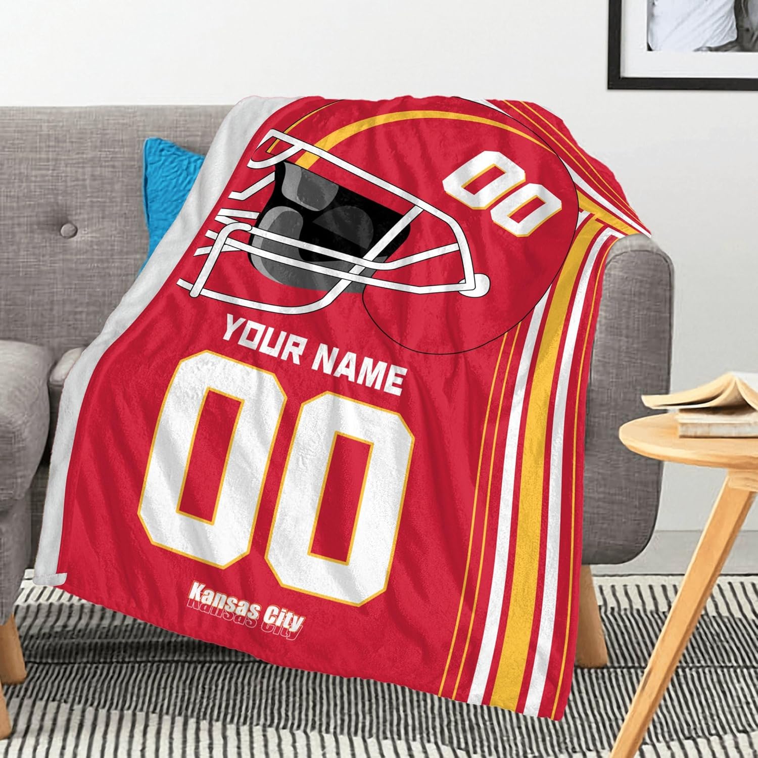 Manta personalizada de Kansas City, manta de franela personalizada del color del equipo deportivo con nombre y número de fanáticos, regalo para