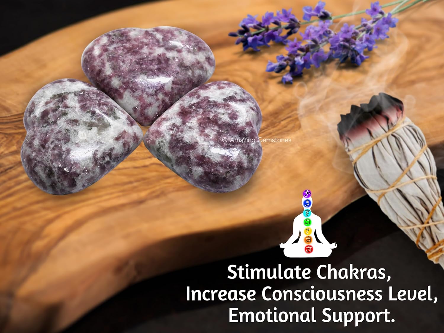 Piedra de palma de corazón de cristal de lepidolita, piedra de preocupación de masaje de bolsillo para equilibrio natural de chakras del cuerpo,