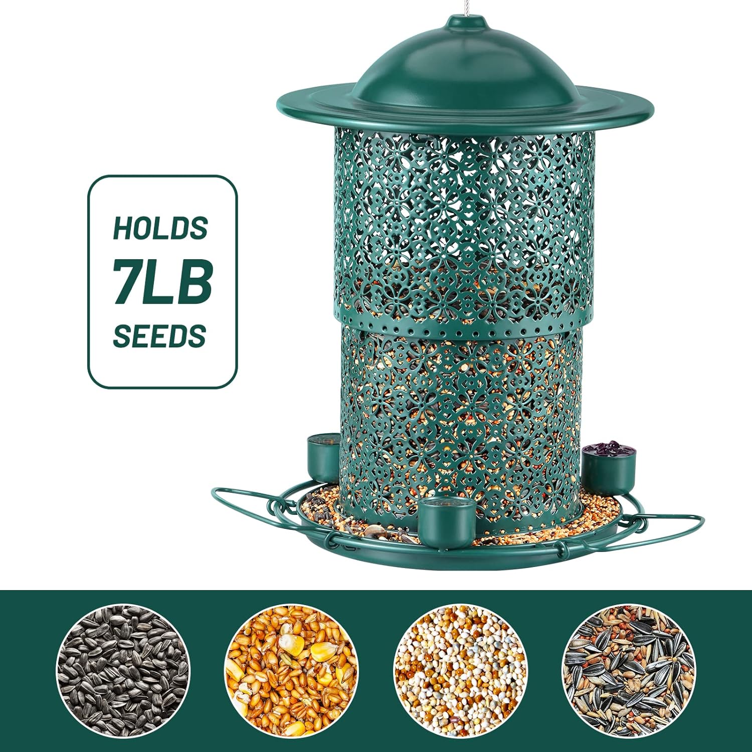 Comedero para pájaros para colgar al aire libre, 7 libras15 tazas de gran capacidad con 3 tazas de agua y percha circular de 360, comedero para