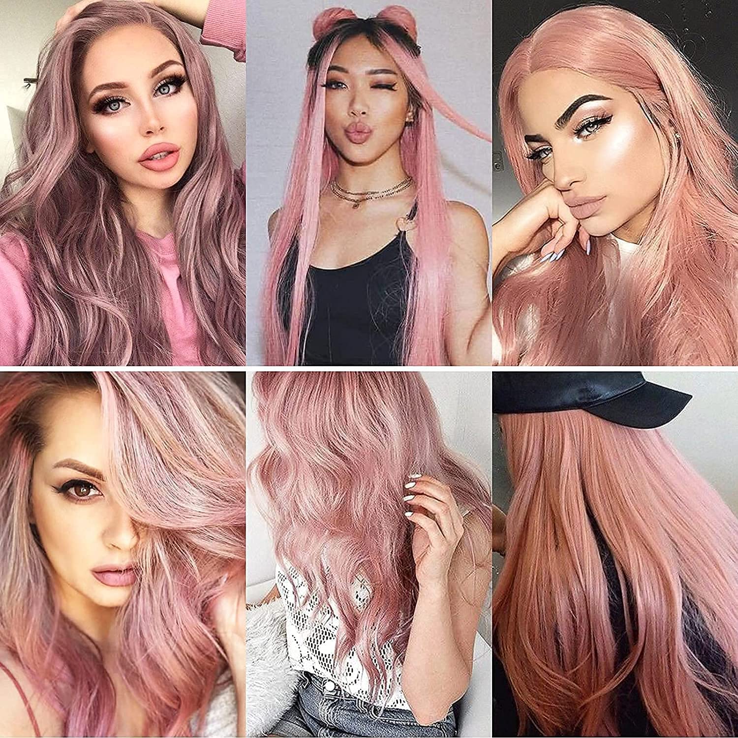 12 extensiones de cabello rosa con clip, extensiones de colores para fiestas de niños y niñas, extensión de pelo sintético lacio de 22 pulgadas,