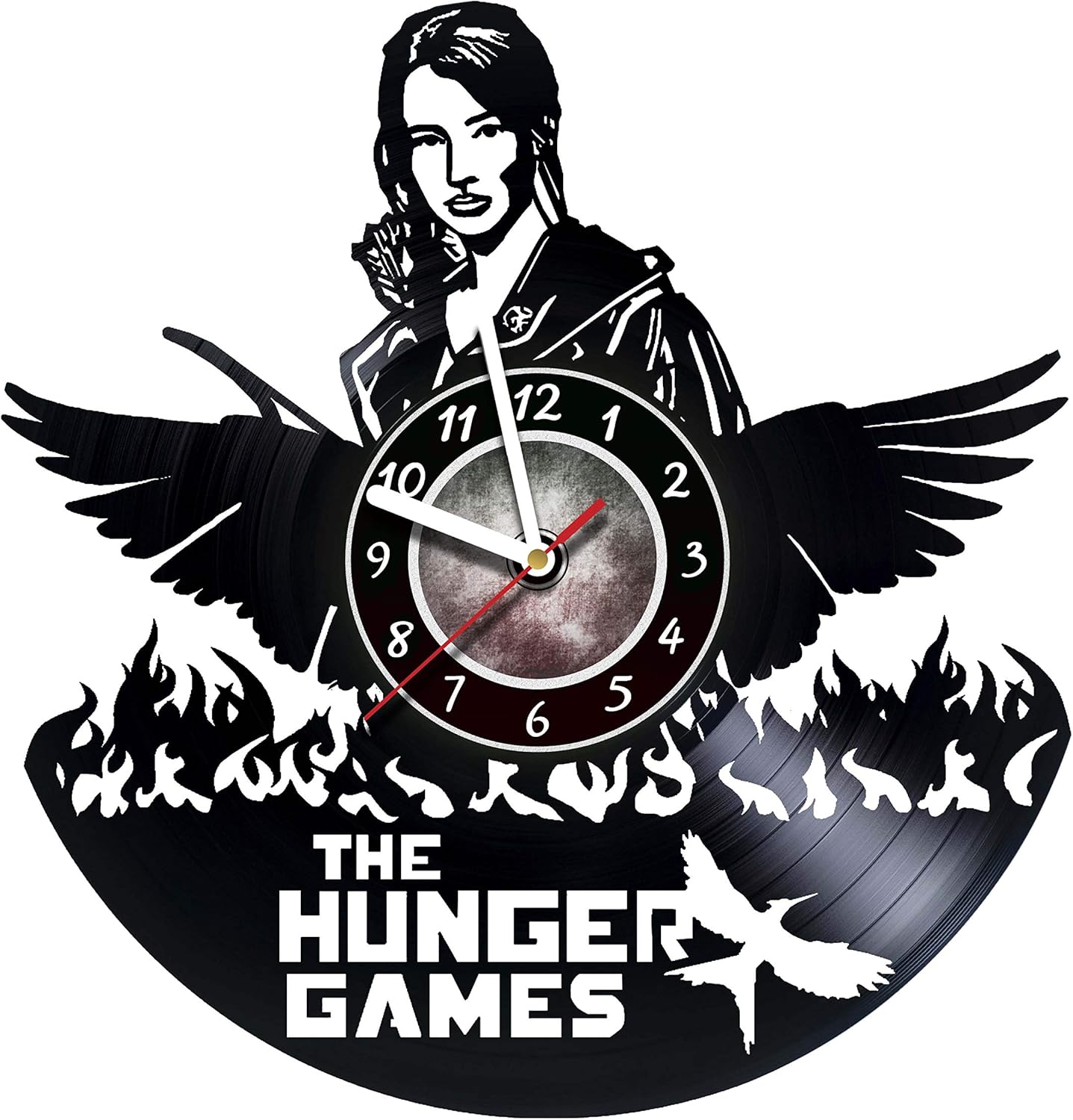 Reloj de pared de vinilo compatible con Los juegos del hambre, reloj de pared hecho de disco de vinilo, decoración original, diseño único, increíble