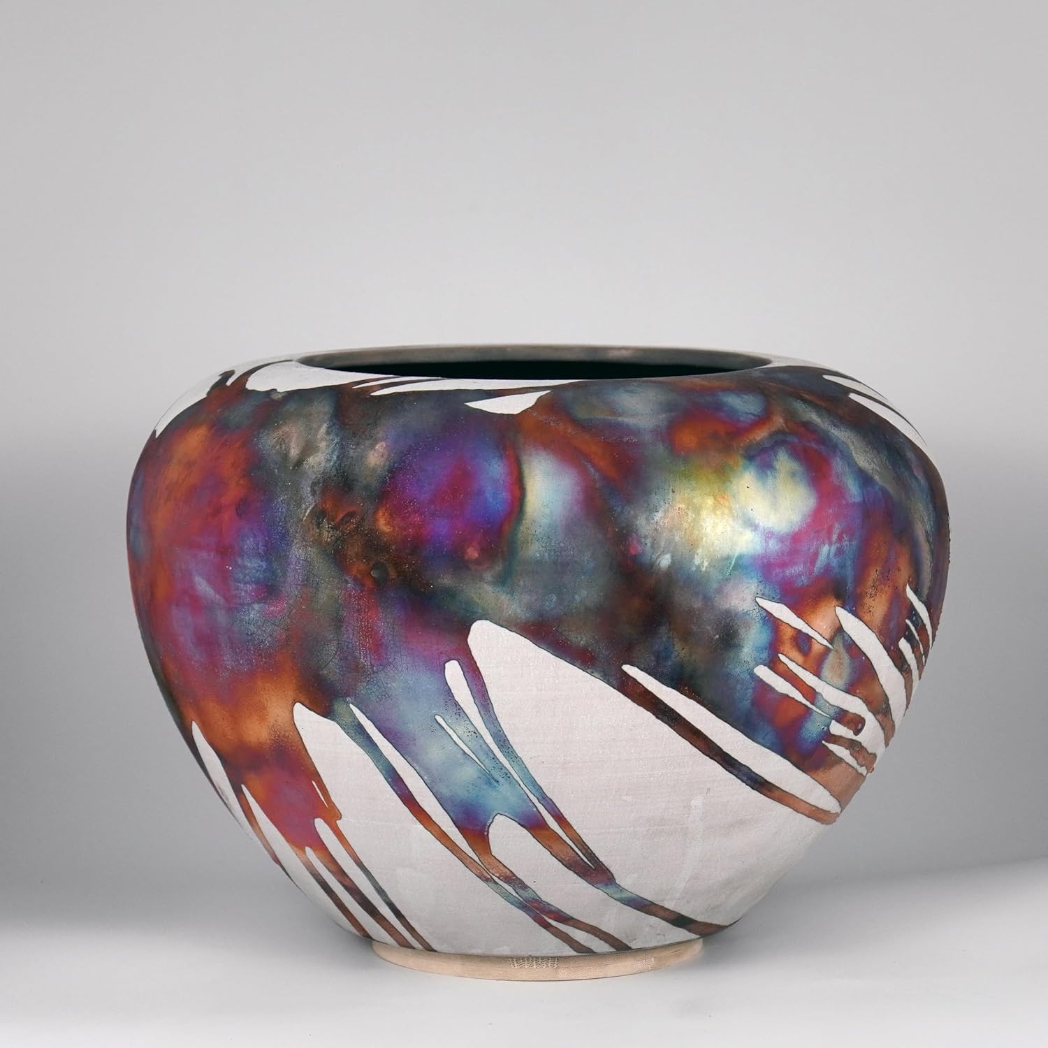 RAAQUU Florero grande Tsubomi de cerámica medio cobre mate jarrón SN0000665 13.5 pulgadas de ancho Raku cerámica hecho a mano arte decoración del