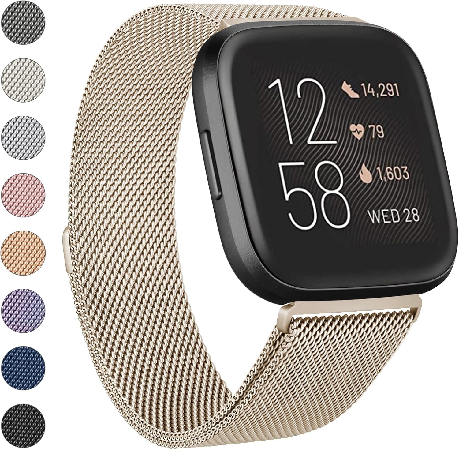 Meliya Metal Band Compatible with Fitbit Versa 2 Watch Bands Women Men, Stainless Steel Metal Mesh Loop Adjustable Magnetic Wristband Stylish