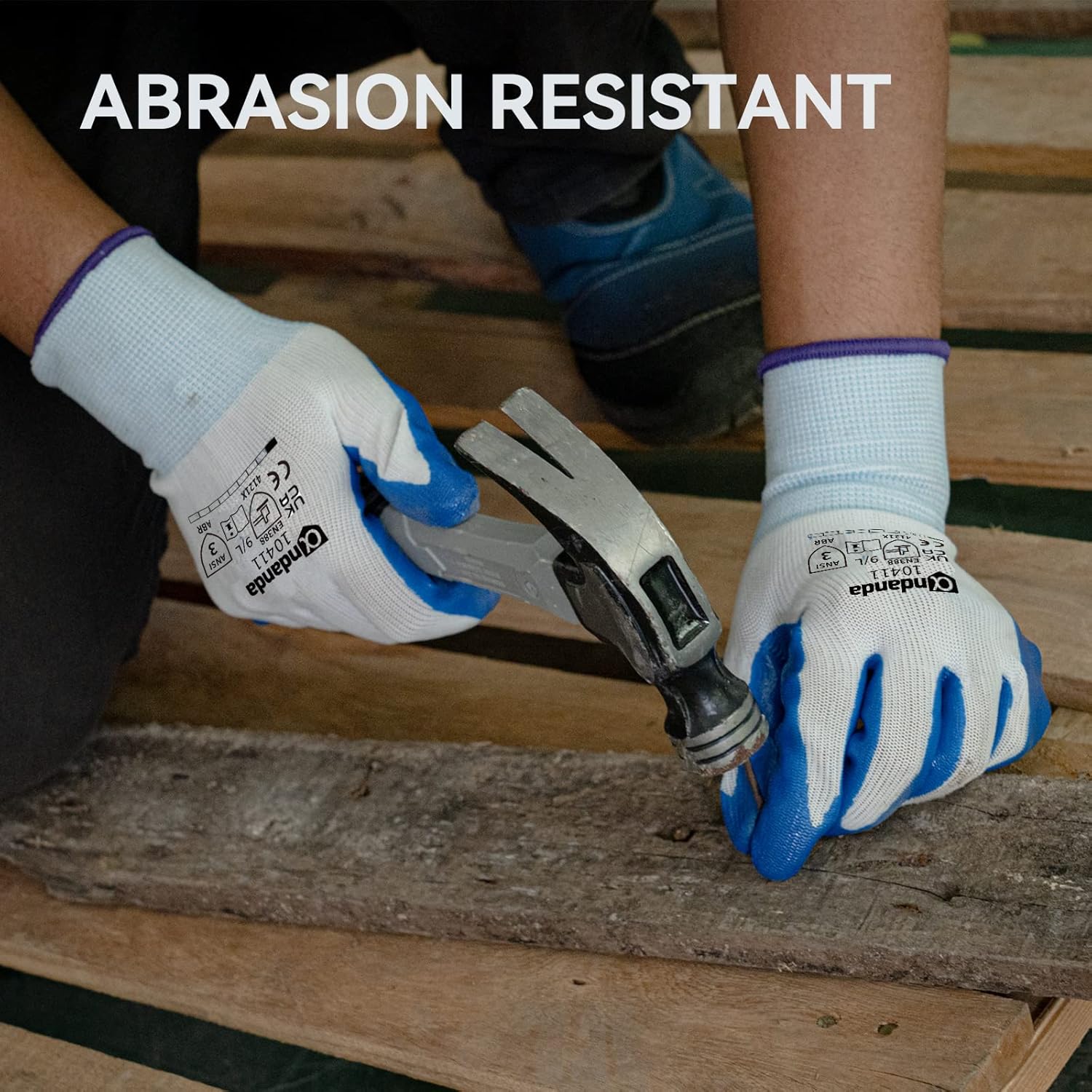 ANDANDA Guantes de trabajo de seguridad, guantes de trabajo de punto sin costuras con revestimiento de goma de nitrilo en la palma y los dedos para
