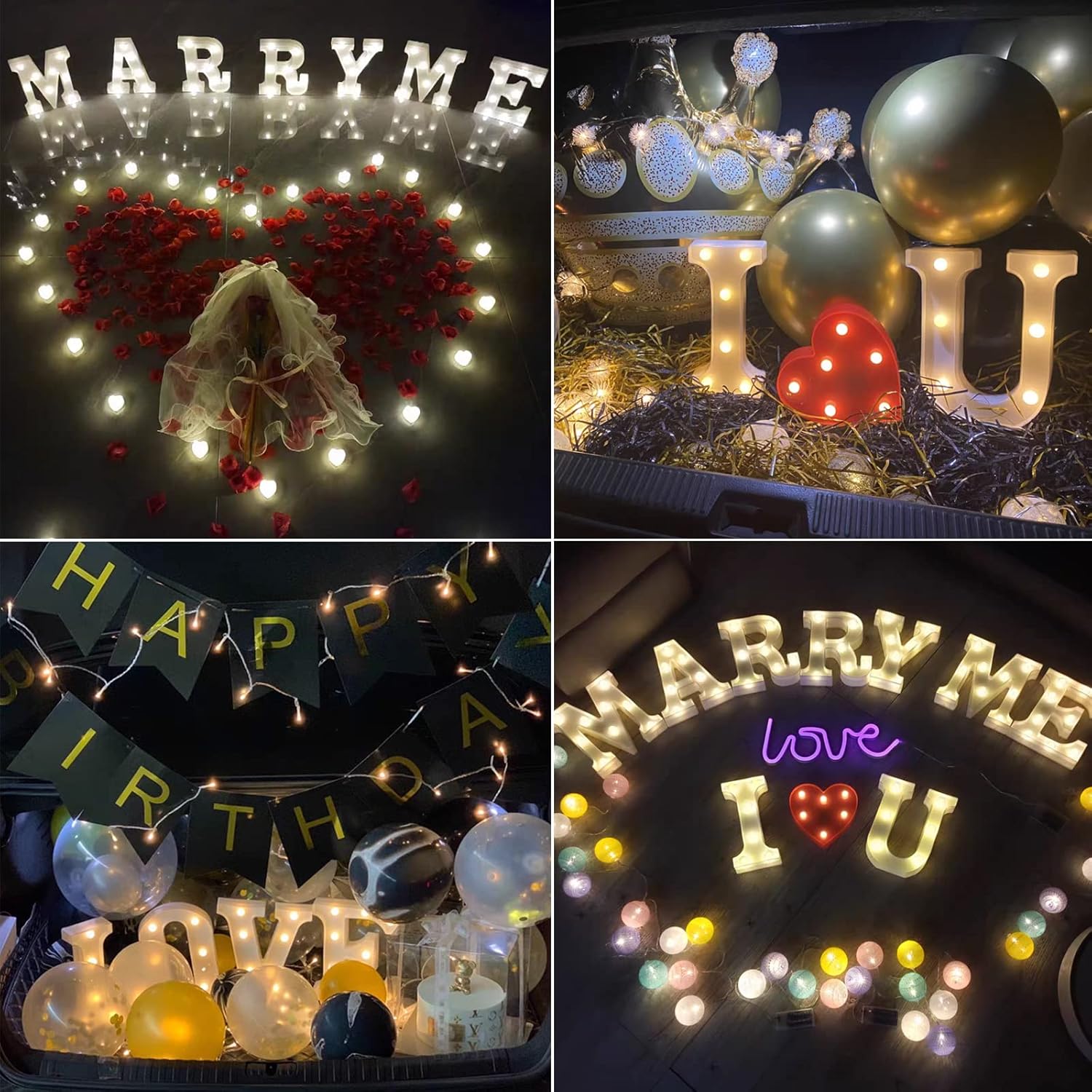 Luces LED de letras coloridas, 16 colores cambiantes, luces LED de marquesina, luces nocturnas regulables para bodas, cumpleaños, vacaciones,