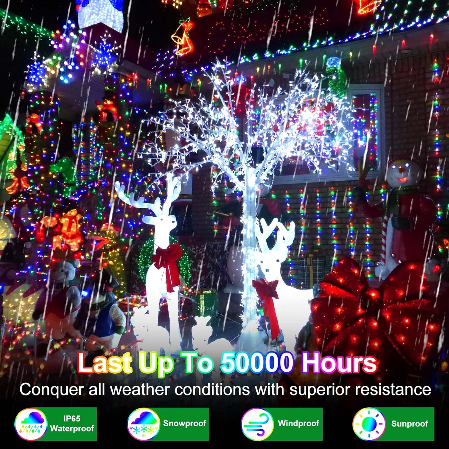 Luces de Navidad de 509 pies para exteriores, 1350 luces LED para decoración de árbol de Navidad con 8 modos y memoria de temporizador, cable