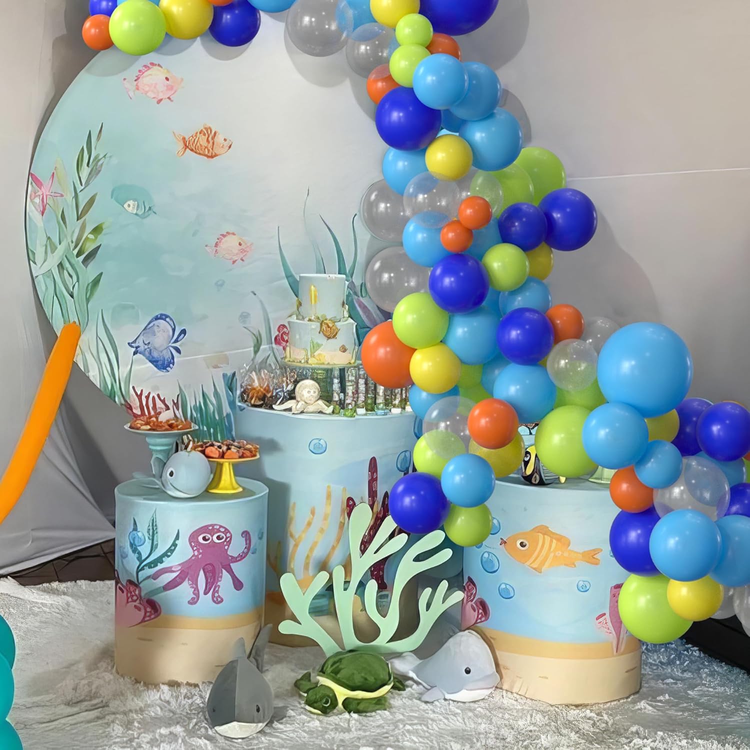 Arco de globos de cumpleaños bajo el mar, arco de guirnalda de globos oceánicos, tiburón, pez, pulpo, globo, arco de globos con temática de vida