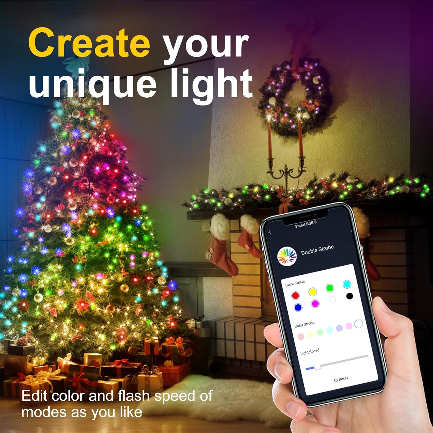 Quanquer Luces de Navidad inteligentes para exteriores, 196 pies, 600 LED RGB inteligentes WiFi que cambian de color, luces de Navidad controladas