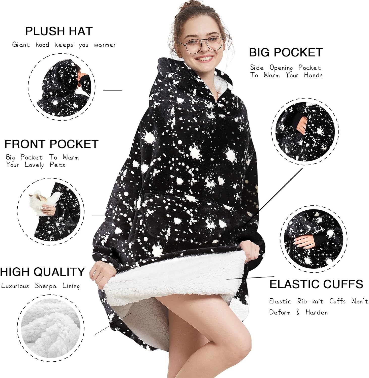 Aemilas Manta con capucha  Cálida sudadera de manta Sherpa como regalo de cumpleaños para mujeres, madres y hombres, talla única