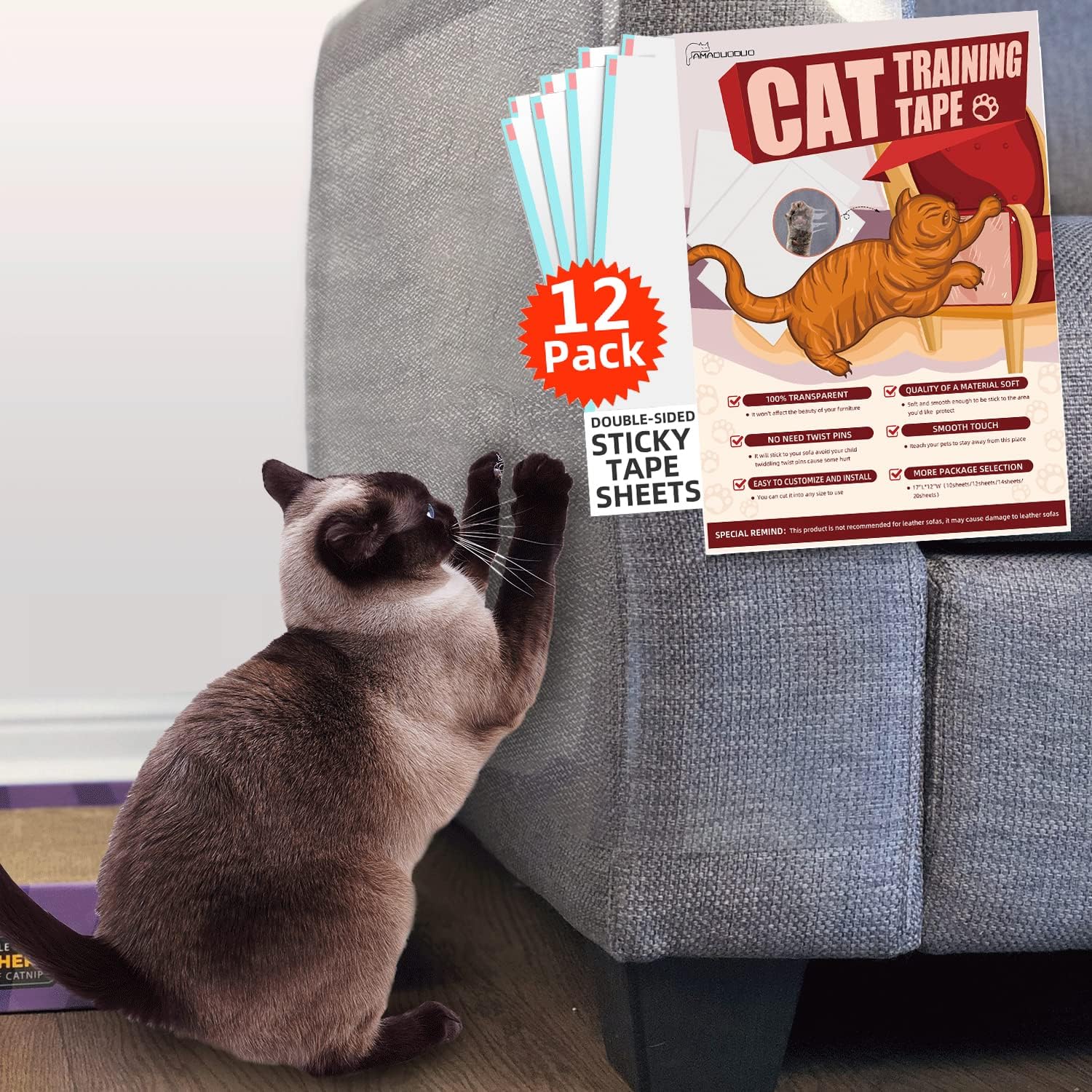 Cinta disuasoria para gatos  Cinta adhesiva antiarañazos de doble cara para muebles de gatos  Cinta de entrenamiento para gatos  Protector de sofá