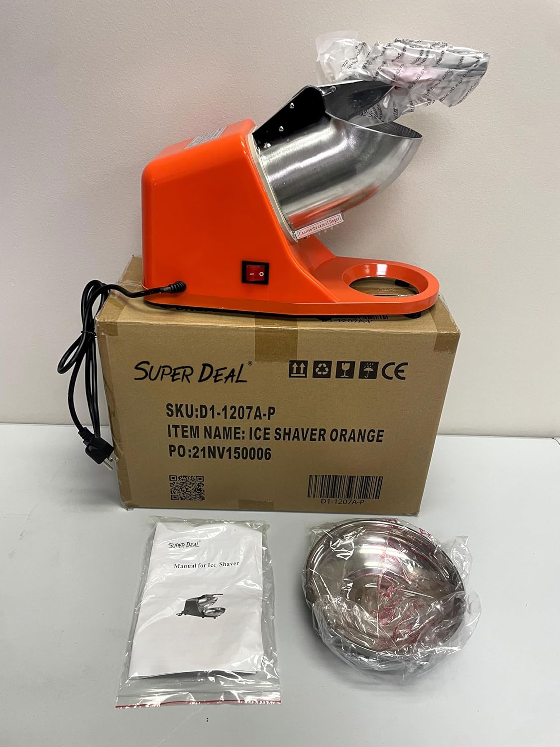 SUPER DEAL Máquina de afeitar de hielo eléctrica de 300 W mejorada Máquina de afeitar de hielo Máquina de cono de nieve 145 libras (naranja)