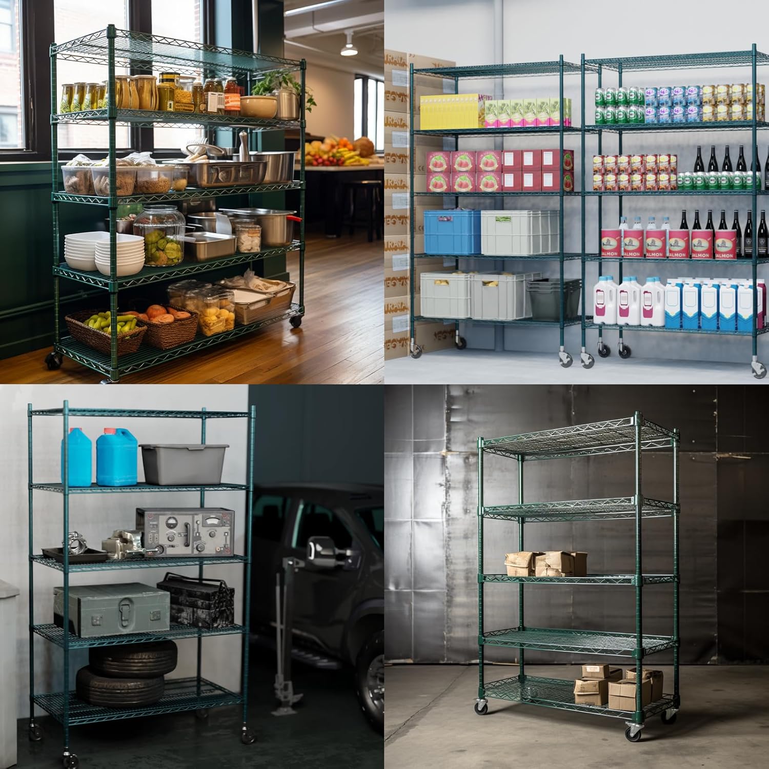 APLSS NSF – Estantes de almacenamiento de epoxi verde de 5 niveles, 24 x 60 x 74 pulgadas, ambientes húmedos y secos, estantería de alambre de acero