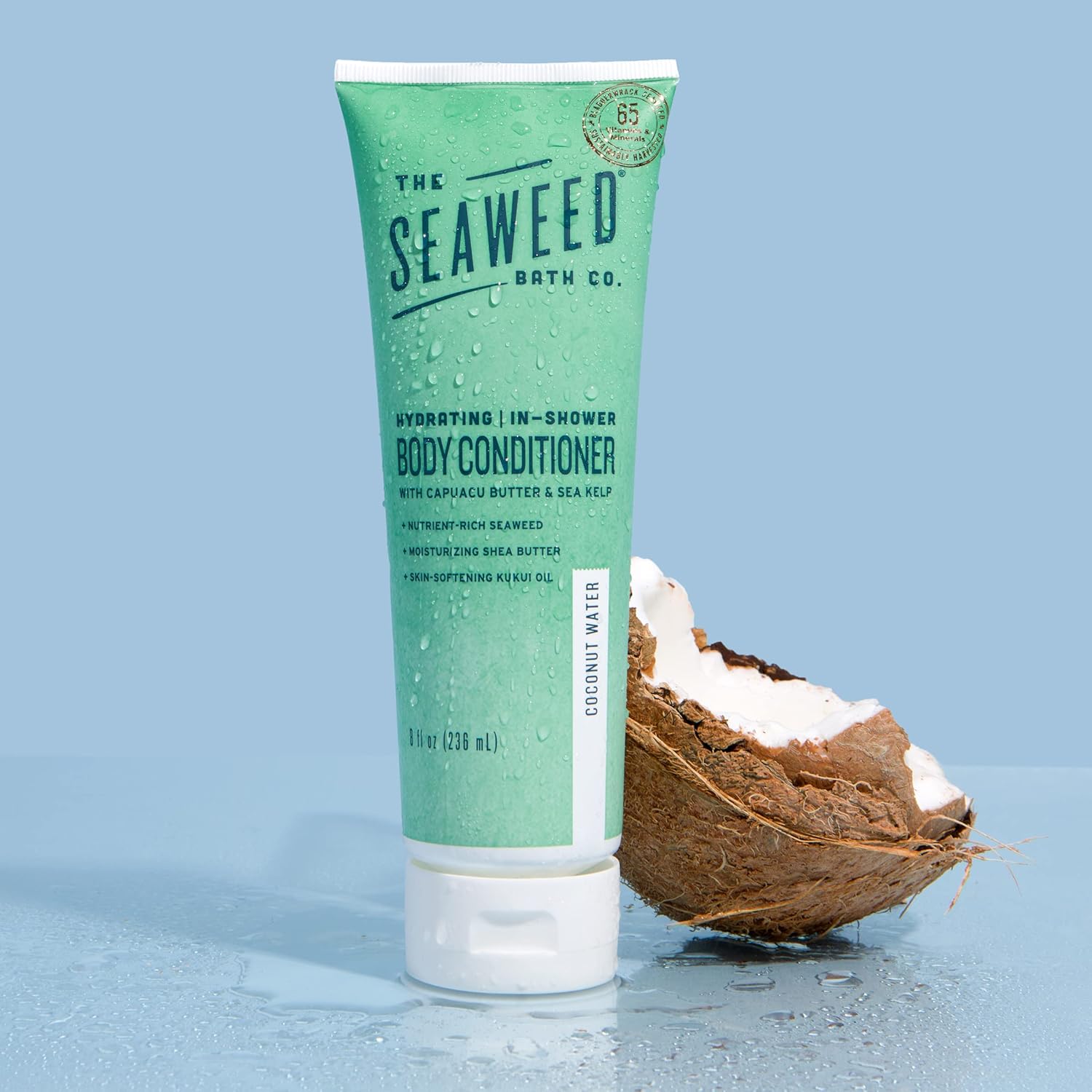 The Seaweed Bath Co. Acondicionador corporal hidratante para la ducha, 8 onzas, aroma a agua de coco, con algas naturales de Bladderwrack, vegano,