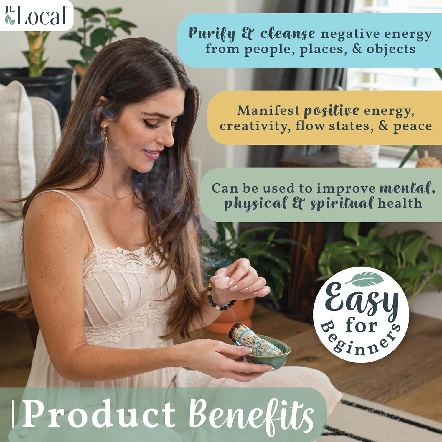 Kit JL Local Salvia blanca para ritual de purificación, incluye instrucciones y bendiciones (idioma español no garantizado)