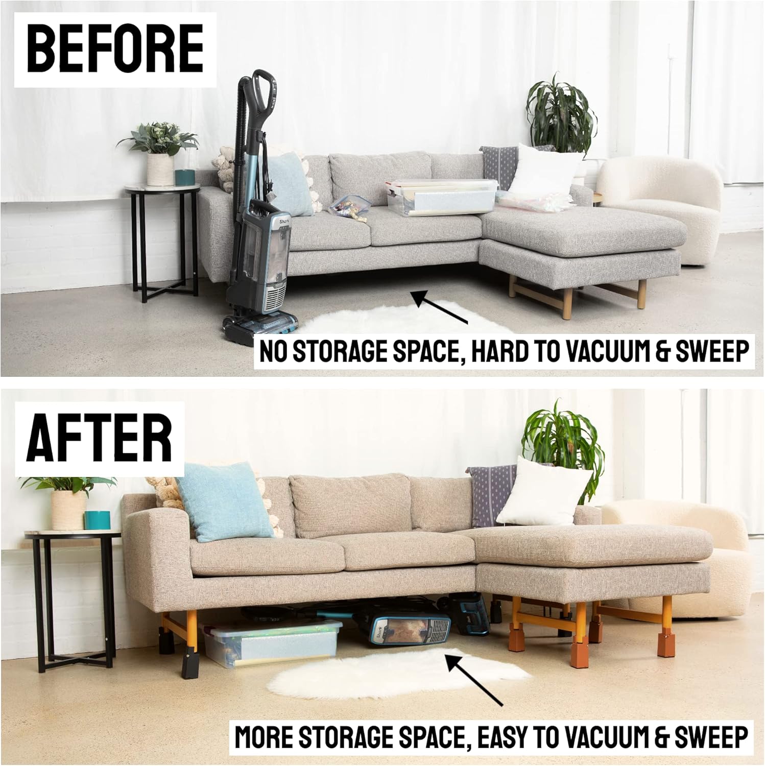 Goods4U Elevadores de muebles negros de 4 pulgadas  Perfecto para el dolor de rodilla  Solo para piernas de 0.8 a 1.6 pulgadas de grosor, 100%