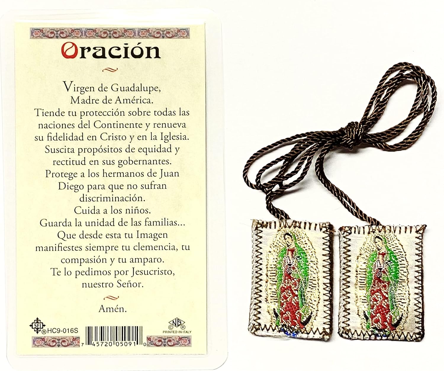 Gigi’s Classy Kids Virgen de Guadalupe Escapulario Café Tarjeta de Oración Español Set de regalo religioso Tarjeta de oración santa