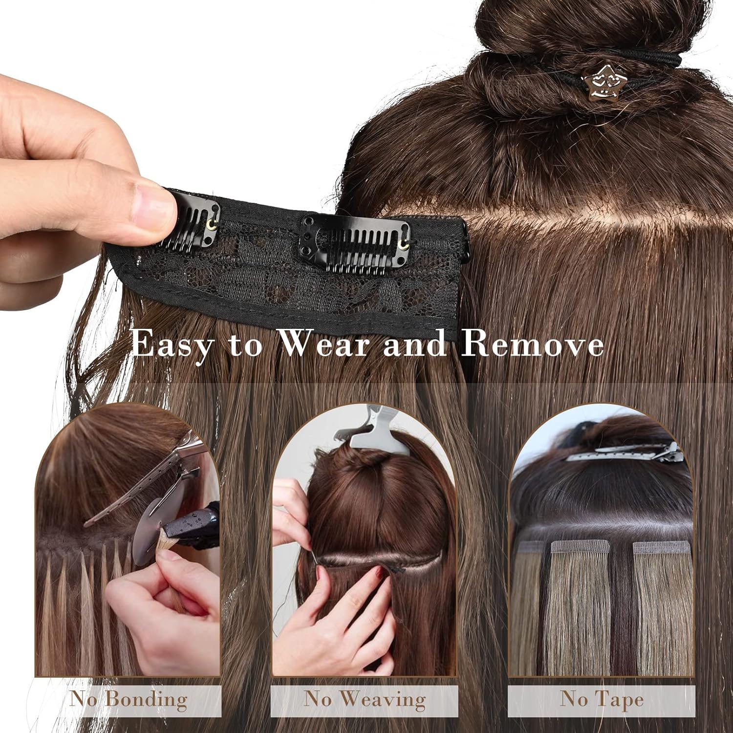 REECHO Extensiones de cabello, 4 extensiones de cabello con clip, HE001, extensiones de cabello sintético natural suave para mujer, rubio platio