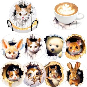Denylo pro Juego de 8 posavasos con diseño de animales en 3D con soporte para manualidades, bonitos animales, posavasos antideslizantes para Denylo pro Juego de 8 posavasos con diseño de animales en 3D con soporte para manualidades, bonitos animales, posavasos antideslizantes para
