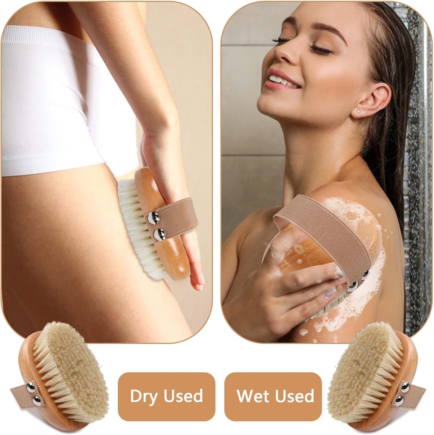 OWIIZI Cepillo corporal de cepillado en seco con cerdas veganas suaves, exfoliante de madera antideslizante para exfoliación húmeda o seca,