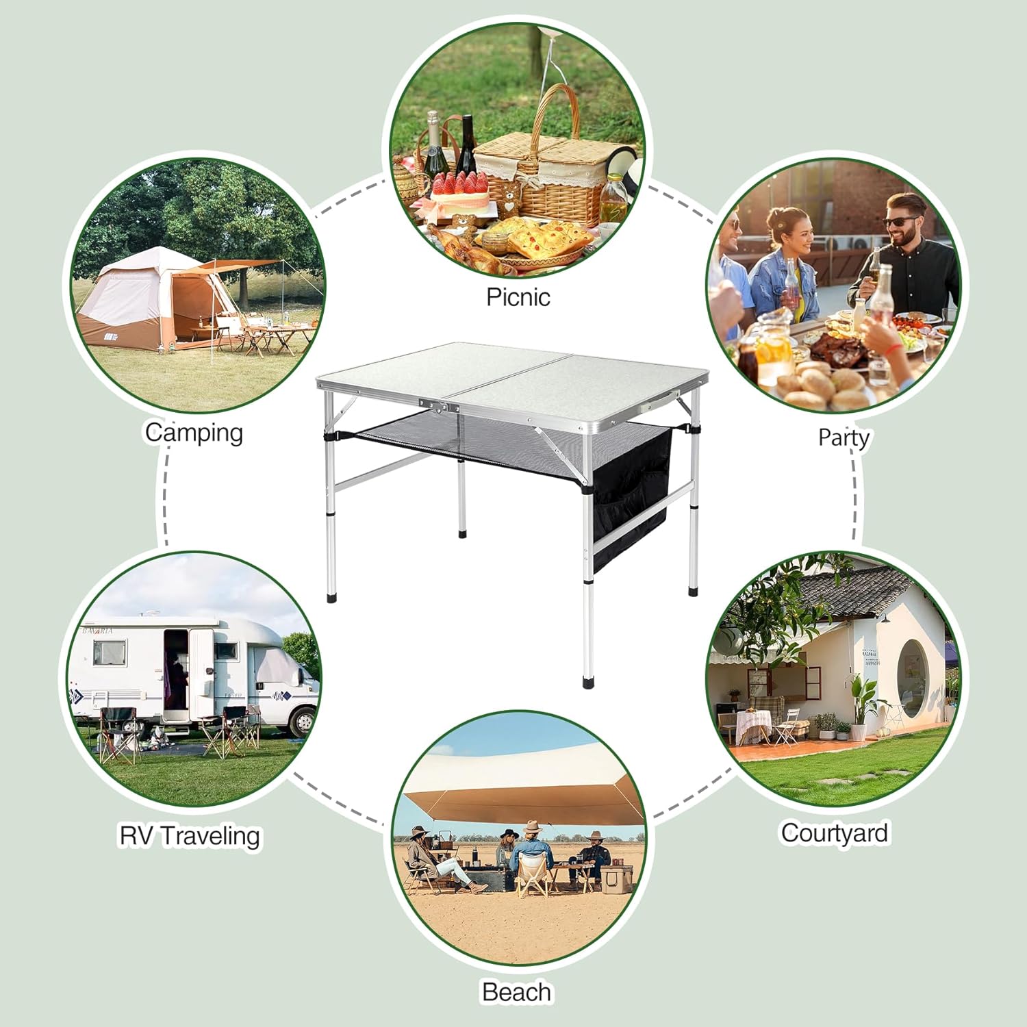 RedSwing Mesa plegable de 3 pies de altura ajustable, ligera y portátil, patas hexagonales de aluminio, mesa de campamento con capa de malla, 36 x