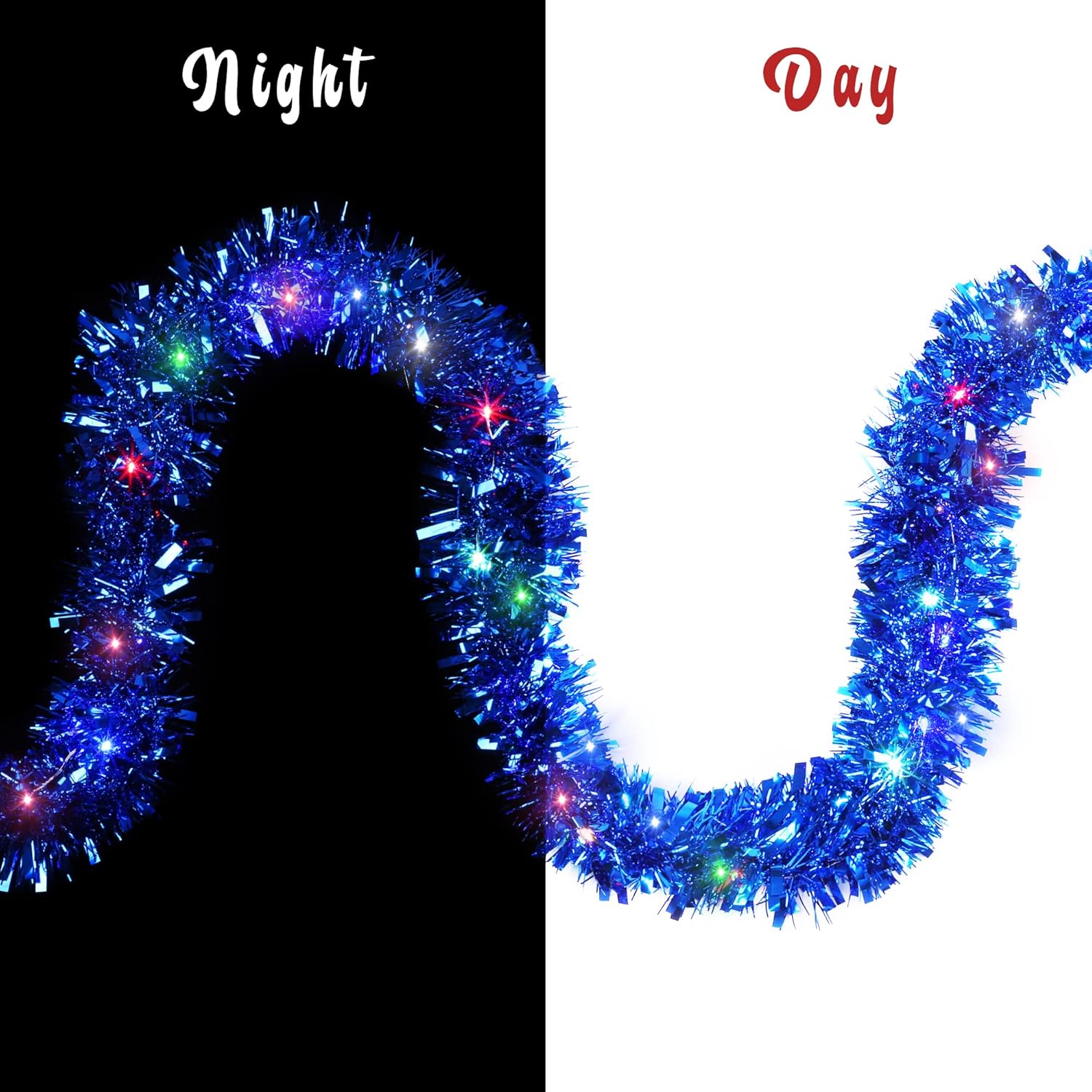 Fovths Guirnalda de oropel de Navidad de 39.4 pies con 120 luces LED, guirnalda de oropel colgante para decoración de árbol de Navidad, azul rey