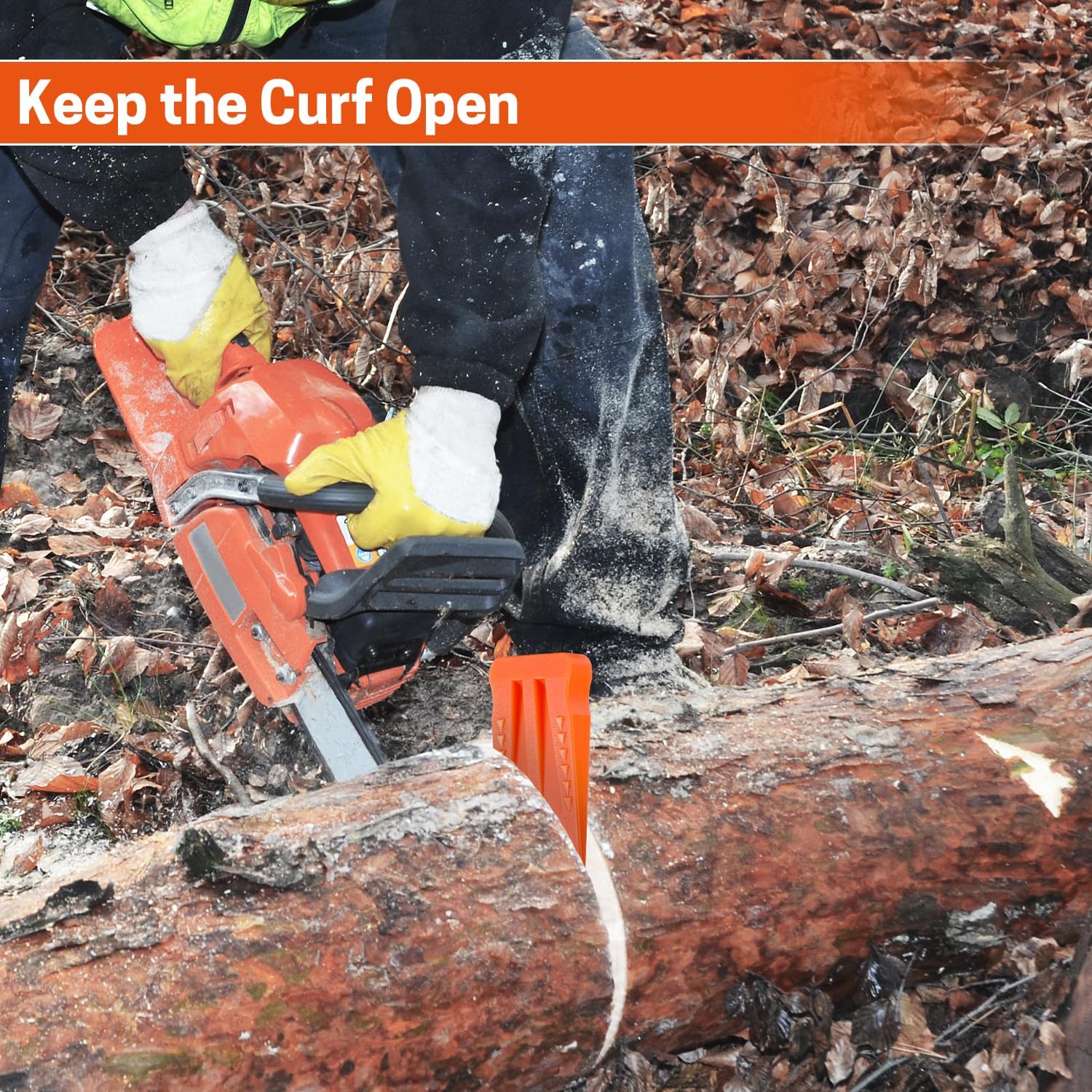 4 cuñas de tala de árboles, cuñas de motosierra con púas con bolsa, cuñas para cortar árboles de forma segura, tala (4 x 5 naranja)