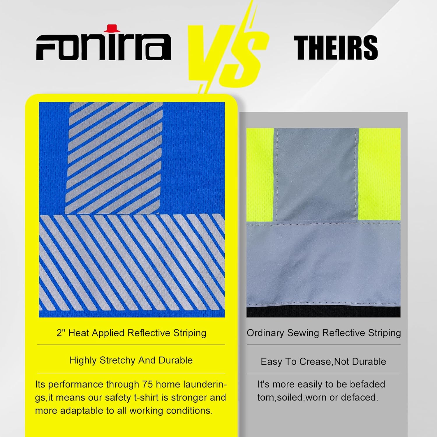 FONIRRA Camisetas reflectantes de seguridad de alta visibilidad para hombres con manga larga ANSI Clase 2