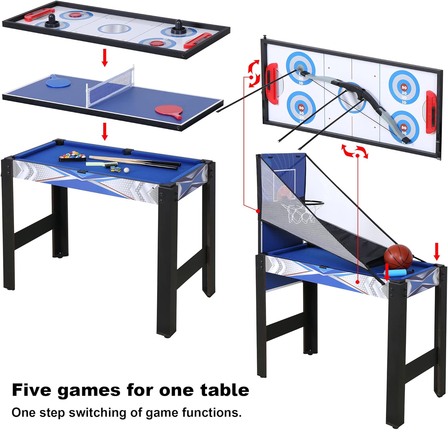 HLC Mesa de juego combinada múltiple de 3 pies 5 en 1, juego de mesa plegable de combinación de juegos múltiples con mesa de billar, mesa de hockey,