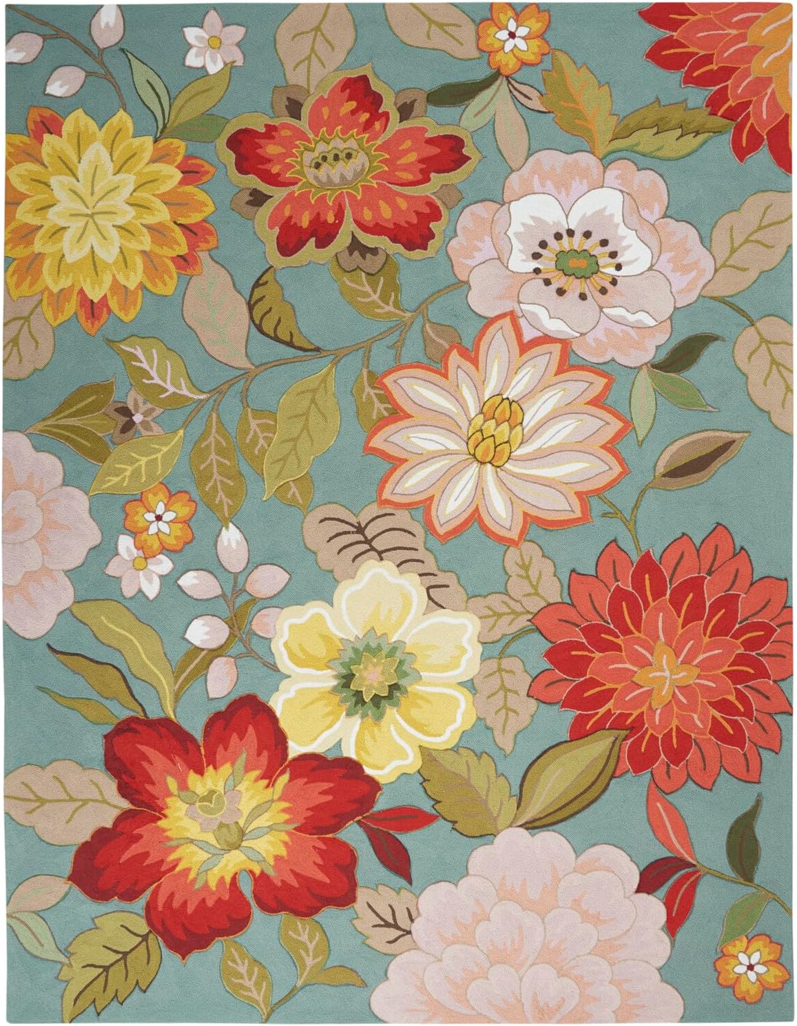 Nourison Fantasy Aqua – Alfombra de área de 8 x 10 pies 6 pulgadas, moderna, floral, para dormitorio, sala de estar, comedor, cocina, fácil