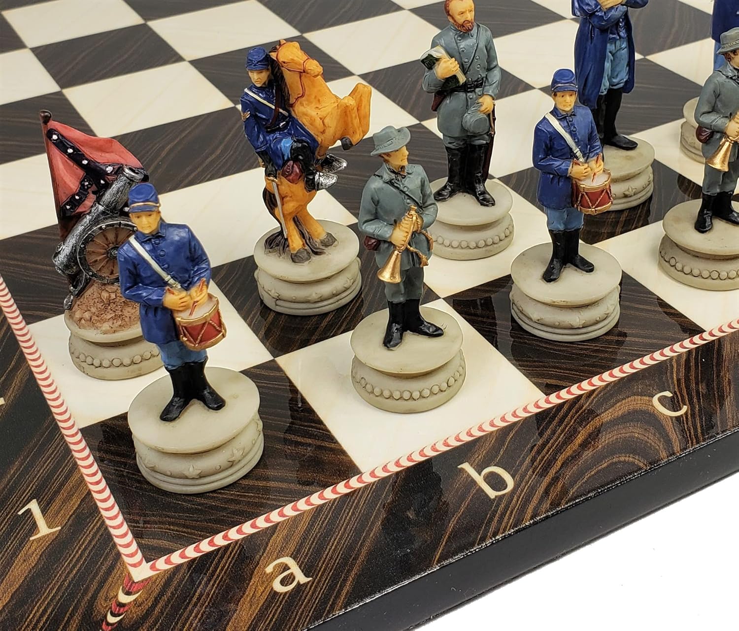 Juego de ajedrez pintado de generales de la guerra civil estadounidense con tablero de elegancia de 17 pulgadas