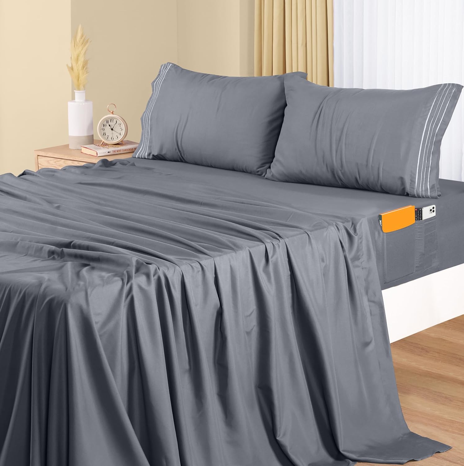 Utopia Bedding Juego de sábanas California King, sábanas de lujo de microfibra suave de 4 piezas con bolsillos profundos – Fundas de almohada