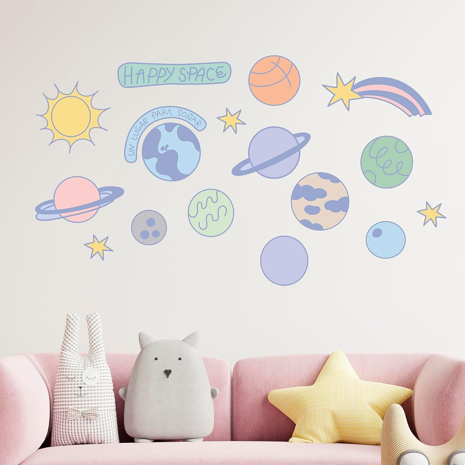 Nubeluz ‘s Happy Space – Calcomanía de pared en panel, decoración de pared de Nubeluz para cualquier espacio en casa u objeto, decoración de pared
