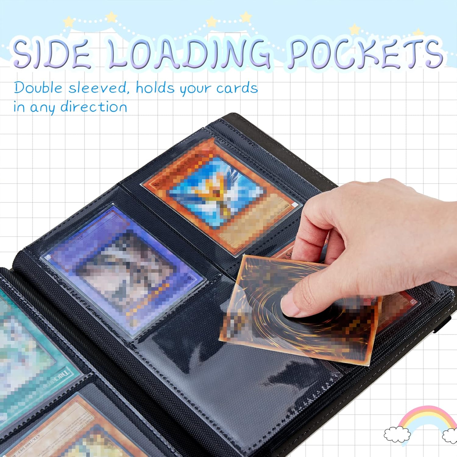 Rossy Carpeta para tarjetas de 4 bolsillos, 400 tarjetas, carpeta de colección de tarjetas, álbum de tarjetas de doble cara, tarjetero para tarjetas