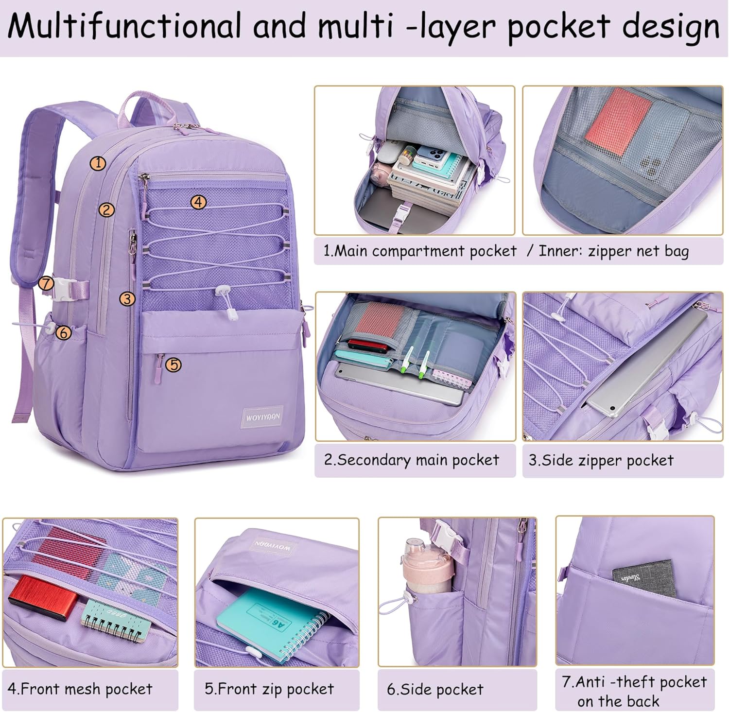 Mochila para computadora portátil para mujeres y niñas, bolsa escolar de malla de 15.6 pulgadas, mochila unisex para estudiantes, mochila