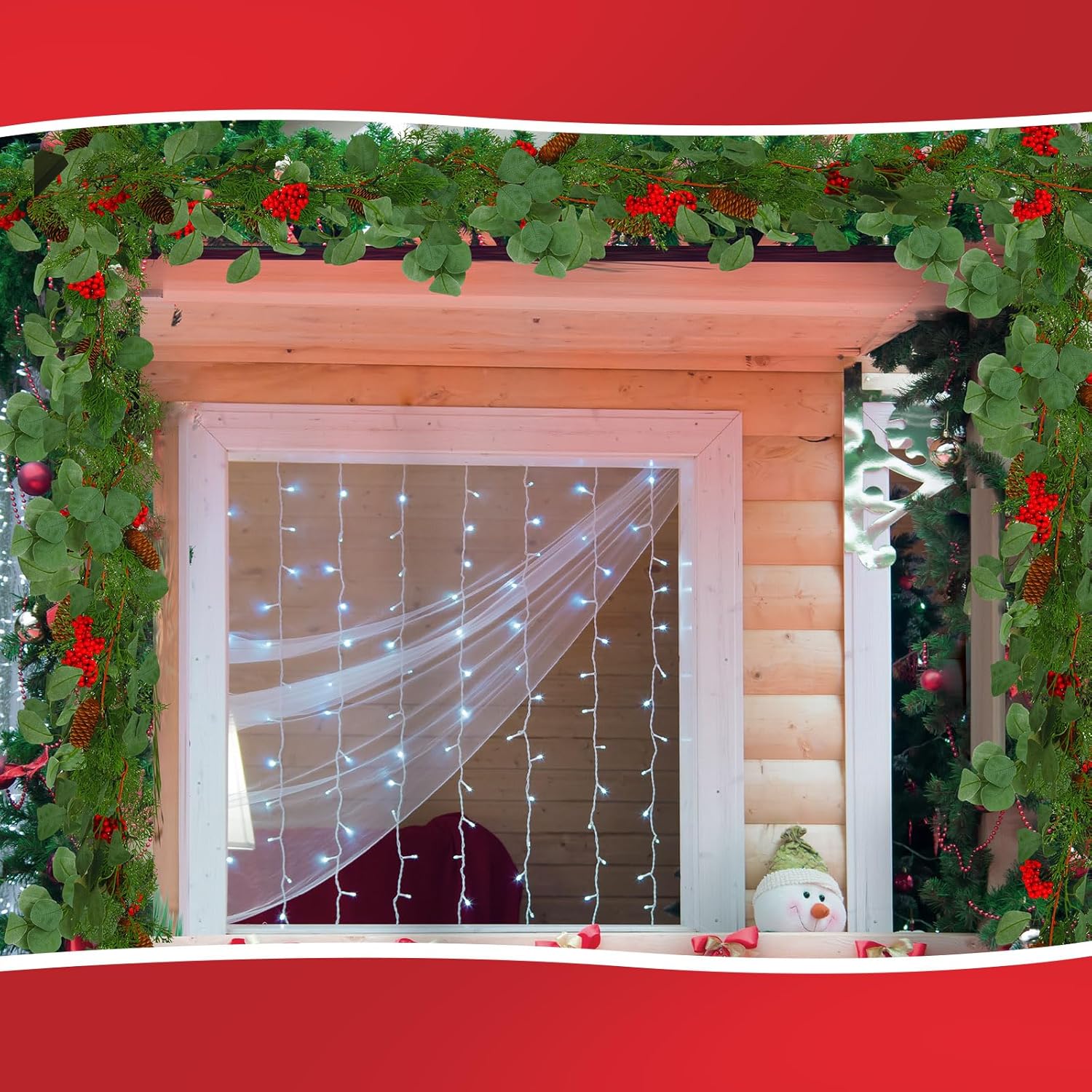 4 guirnaldas de Navidad de 6.5 pies, guirnalda colgante de ciprés de pino con bayas rojas artificiales, guirnalda de manto verde de Navidad para